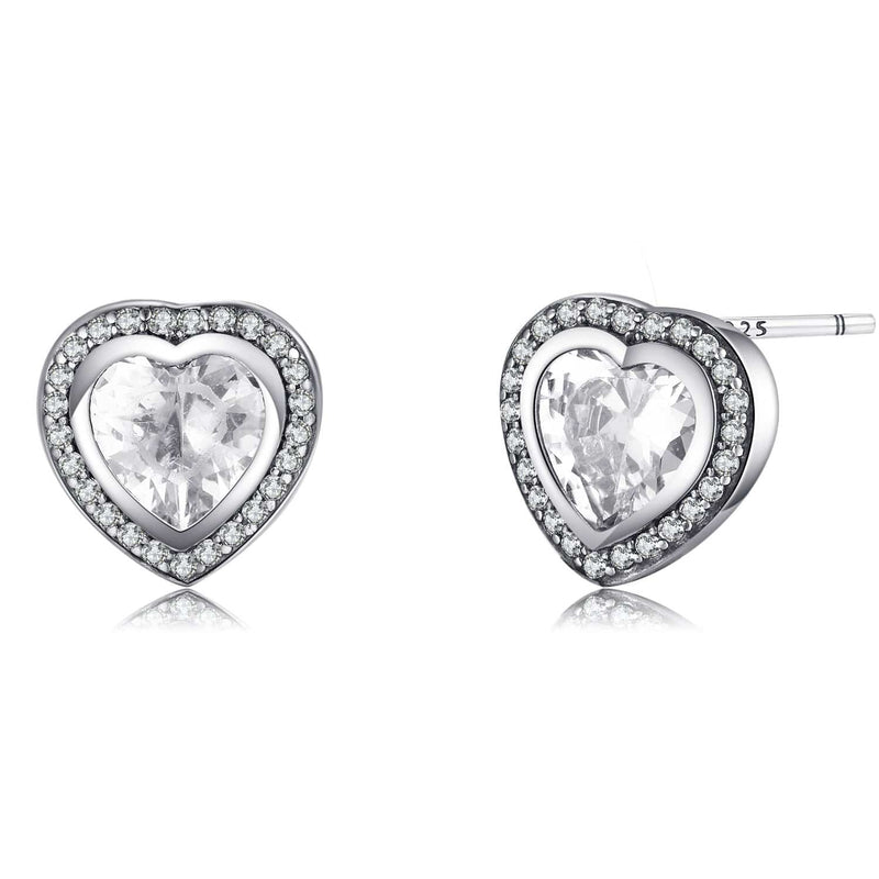 Pendientes de circonia en forma de corazón plateados - Celestia