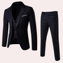 Schwarzer Herrenanzug, dreiteilig, Slim Fit, aus Polyester, ideal für formelle Anlässe.