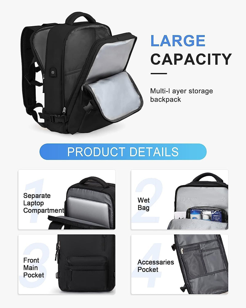 Wasserdichter Reiserucksack mit Schuhfach und USB-Anschluss – Geeignet für 14"-Laptop