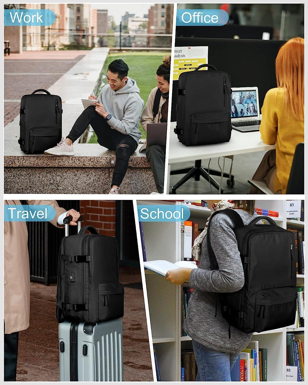 40L vanntett reisesekk med skofag og USB-tilkobling – Egnet for 14”-bærbare datamaskiner
