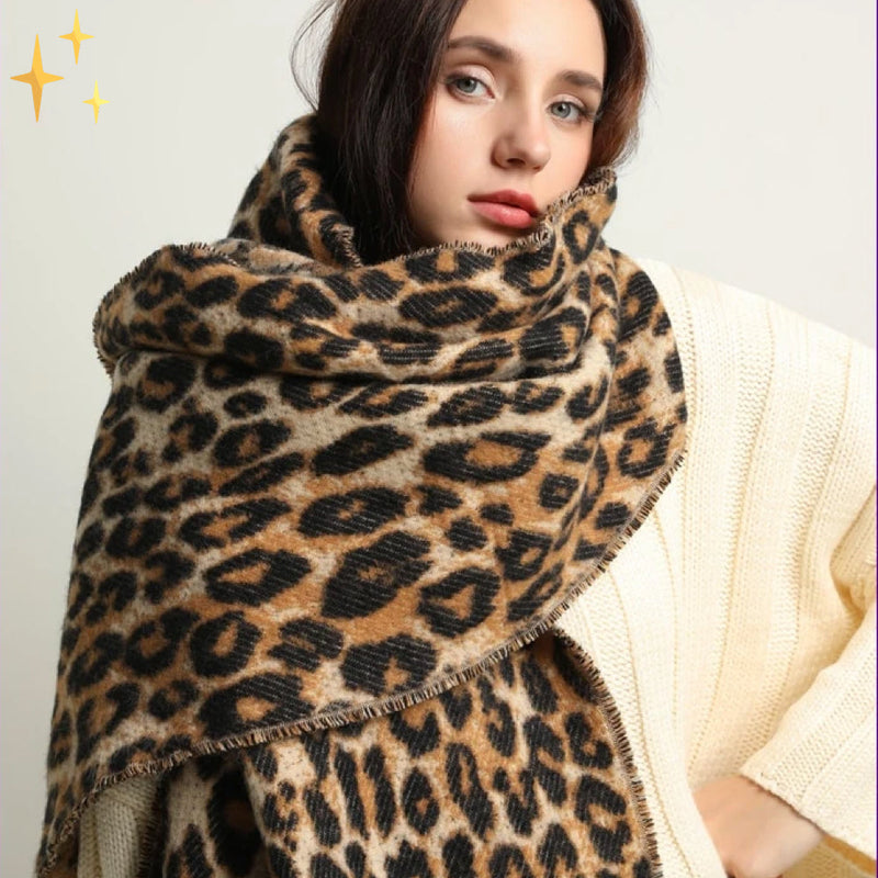 Trendy XL Leopard Print Wool Scarf - Sophia