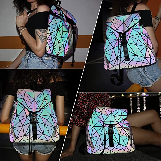 Reflective Color-Changing Geometric Backpack for Women