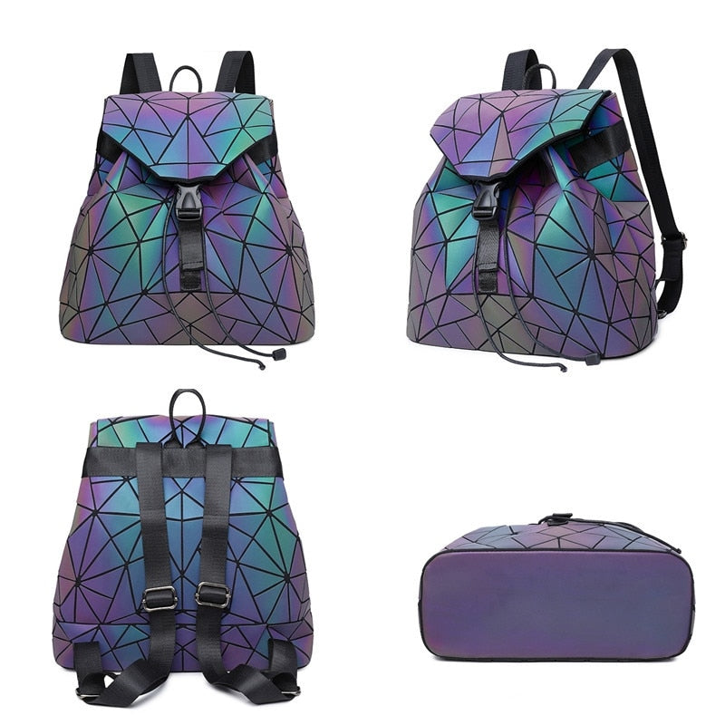 Reflective Color-Changing Geometric Backpack for Women