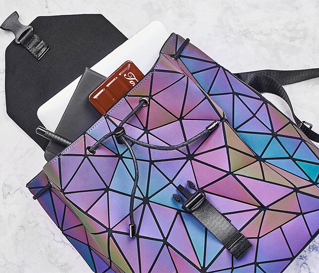 Reflective Color-Changing Geometric Backpack for Women
