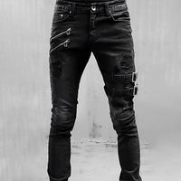 Men's Denim Jeans with Buckles and Zippers - TitanEdge