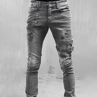 Men's Denim Jeans with Buckles and Zippers - TitanEdge