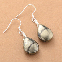 Reflective Pyrite Drop Earrings - Elara