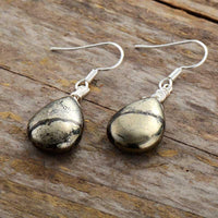 Reflective Pyrite Drop Earrings - Elara