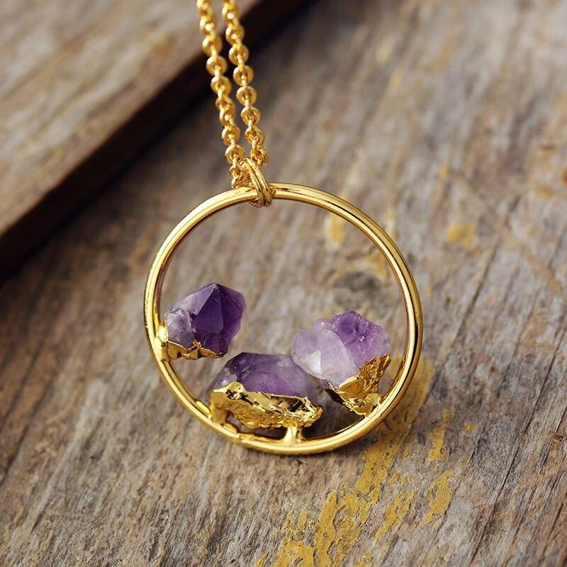 Collar de piedra en bruto de amatista minimalista - Evelyne