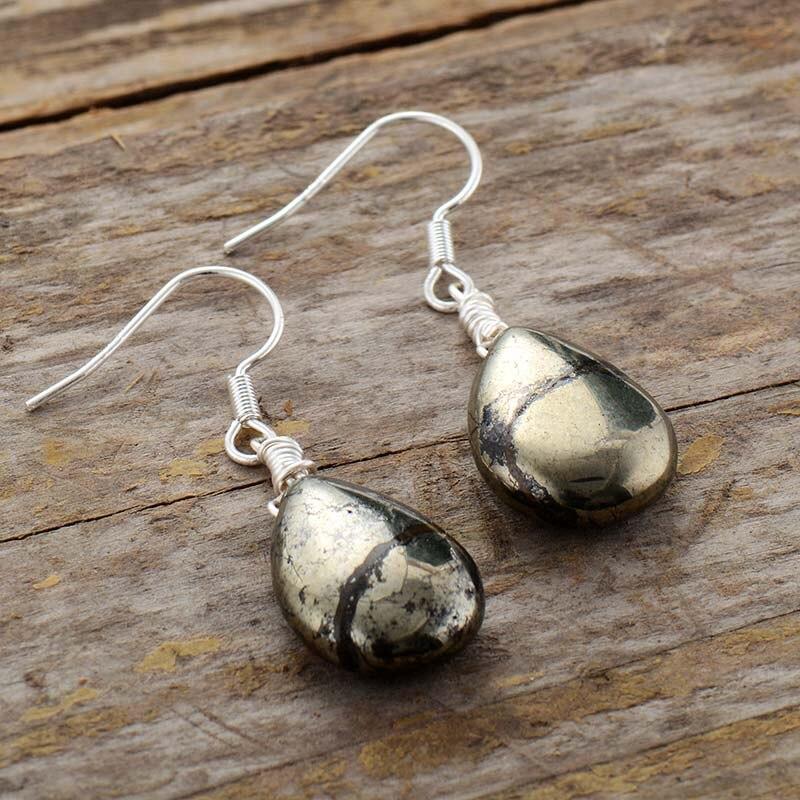 Reflective Pyrite Drop Earrings - Elara