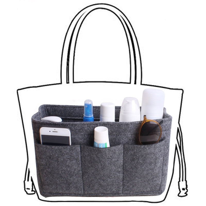 Filz håndtaske- og makeup-organizer indsats – Køb 1, få 1 GRATIS multi-lomme opbevaring