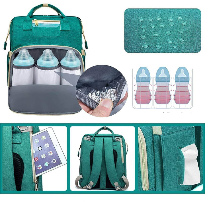 Convertible Baby Diaper Backpack with Foldable Baby Bed – Waterproof Multi-Pocket Design
