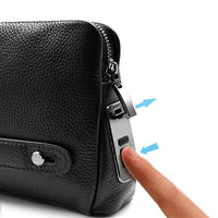 Men's Leather Anti-Theft Clutch with Fingerprint Lock – Black Blue