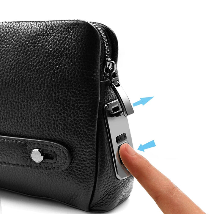 Men's Leather Anti-Theft Clutch with Fingerprint Lock – Black Blue