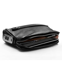 Men's Leather Anti-Theft Clutch with Fingerprint Lock – Black Blue