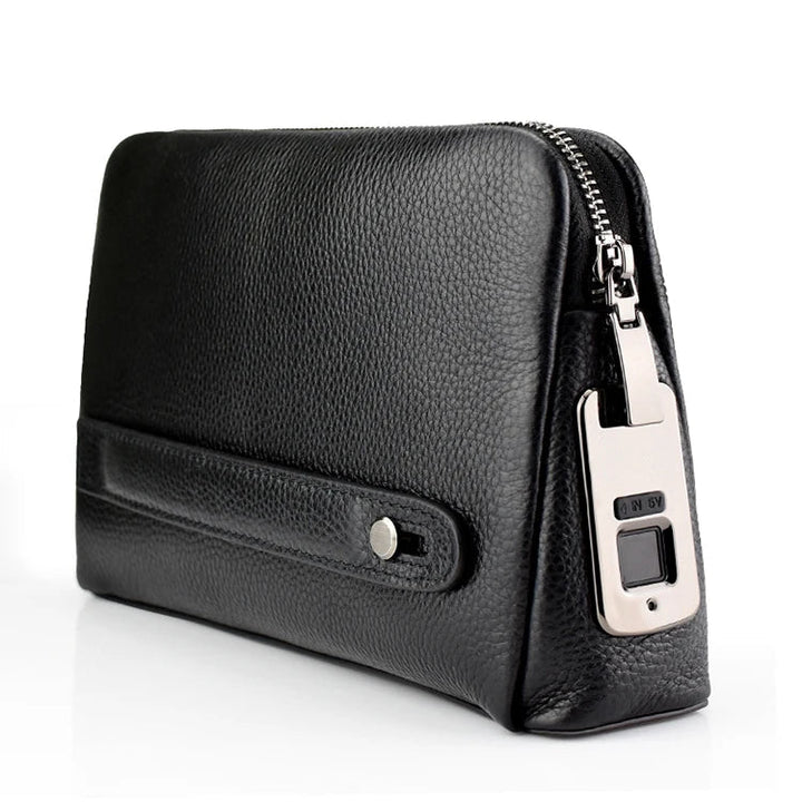 Men's Leather Anti-Theft Clutch with Fingerprint Lock – Black Blue