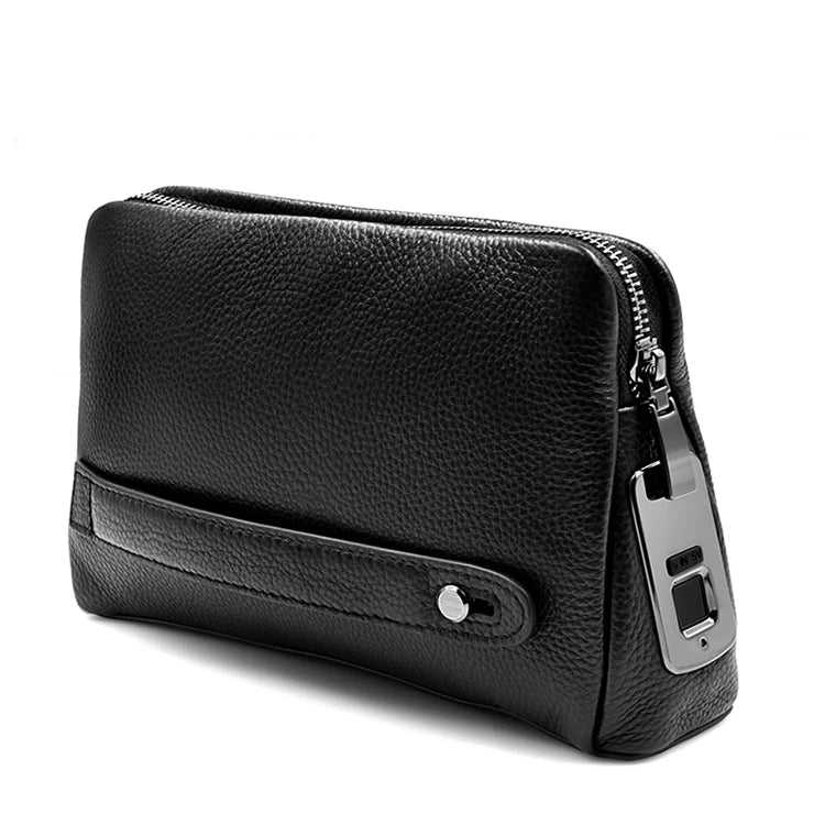 Men's Leather Anti-Theft Clutch with Fingerprint Lock – Black Blue