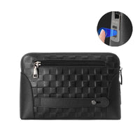 Men's Leather Handbag with Fingerprint Lock – Anti-Theft Clutch & Wallet