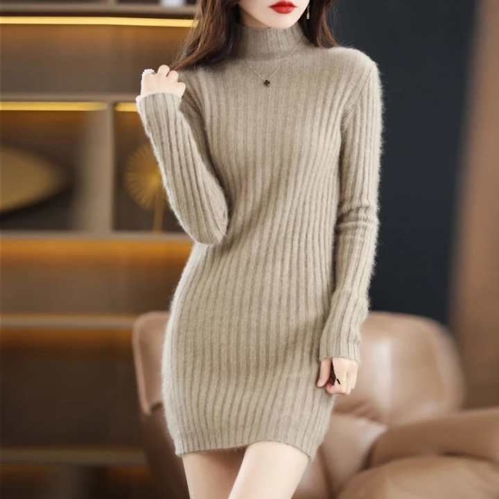 Vestido de punto de otoño con cuello – Noëlle