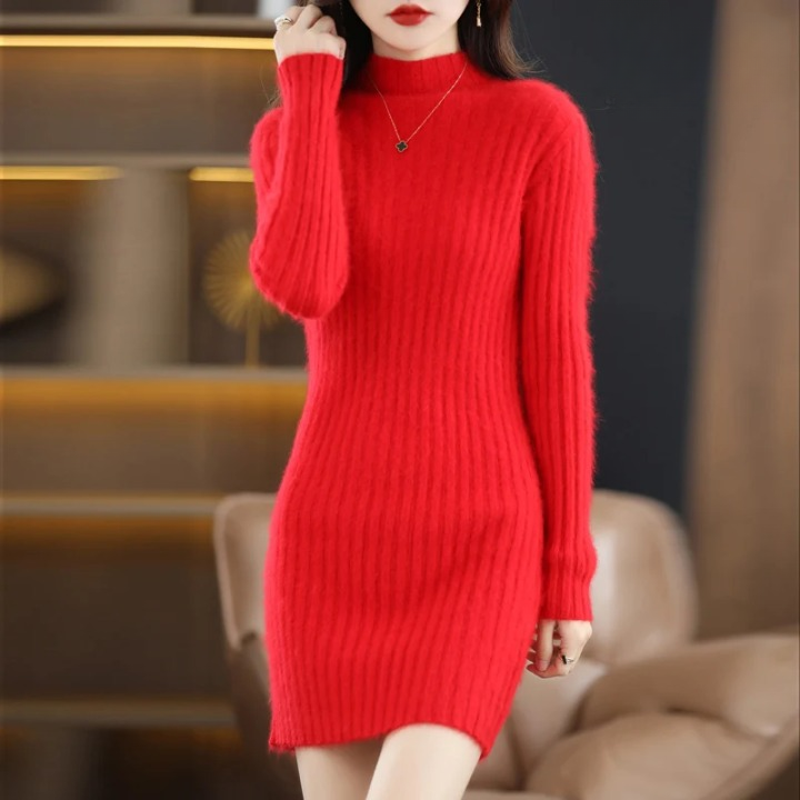 Vestido de punto de otoño con cuello – Noëlle