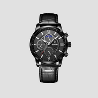 Classic men's wristwatch with quartz movement & leather strap – Davion