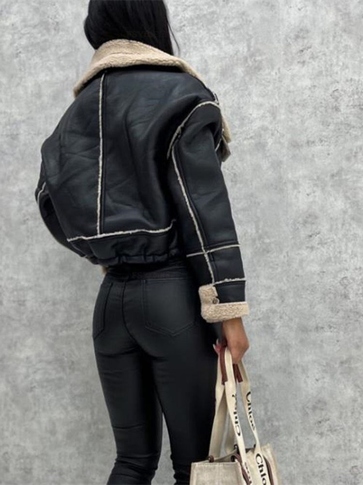 Motorcycle jacket with lapel and sherpa lining – Zoë