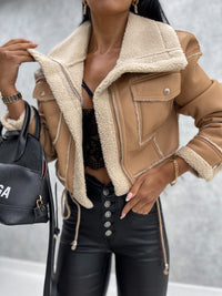 Motorcycle jacket with lapel and sherpa lining – Zoë