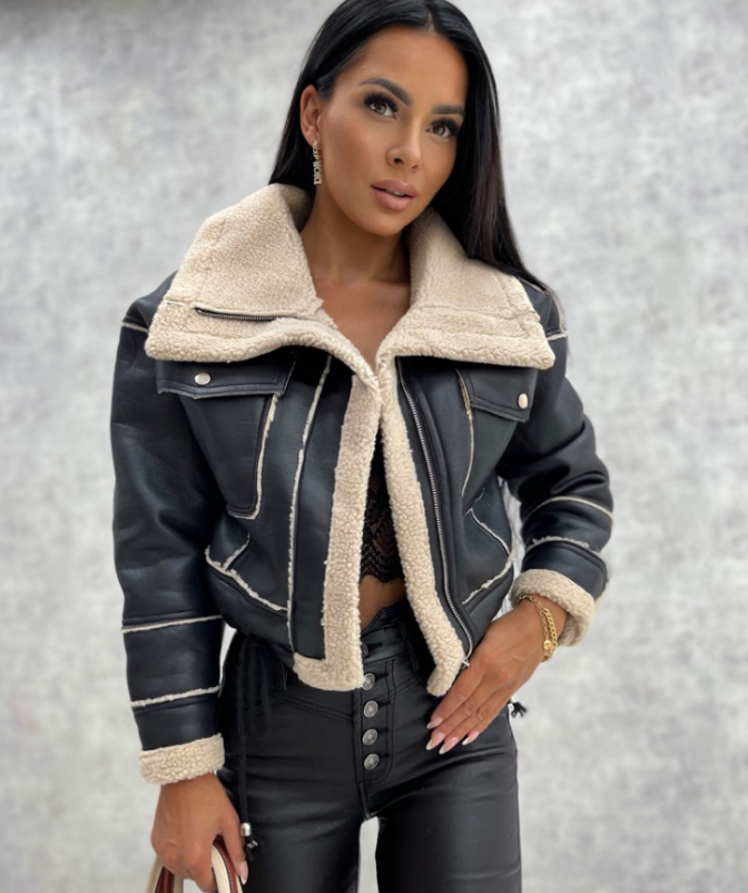 Motorcycle jacket with lapel and sherpa lining – Zoë