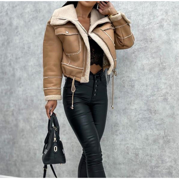 Motorcycle jacket with lapel and sherpa lining – Zoë