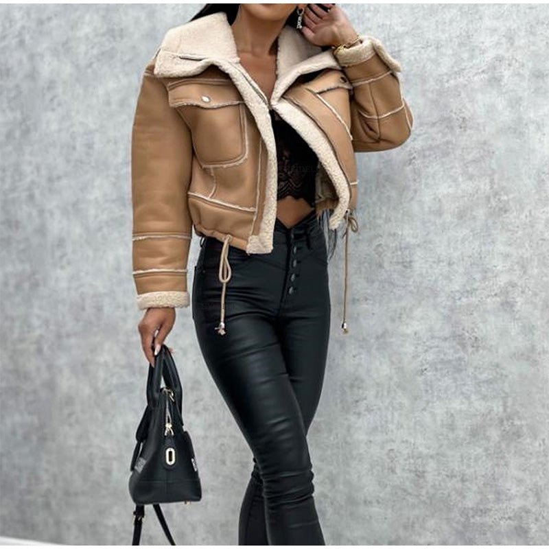 Motorcycle jacket with lapel and sherpa lining – Zoë