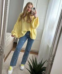 Dame stretchjeans med vide ben og hjerteprint - Amelie