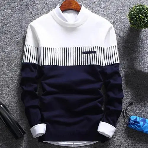 Men's knitted sweater with stripes and colour block design – Matteo
