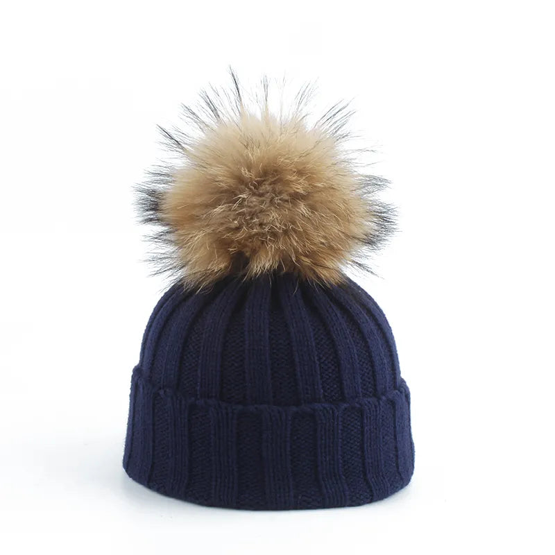Strikket vinter pompom hue - Felina