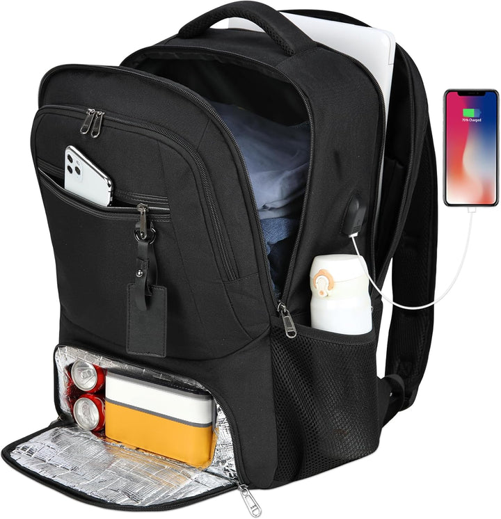 Waterproof laptop and lunch backpack with USB port – multi-compartment travel bag