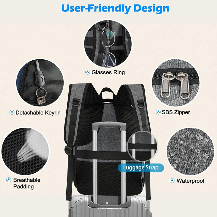 Waterproof laptop and lunch backpack with USB port – multi-compartment travel bag