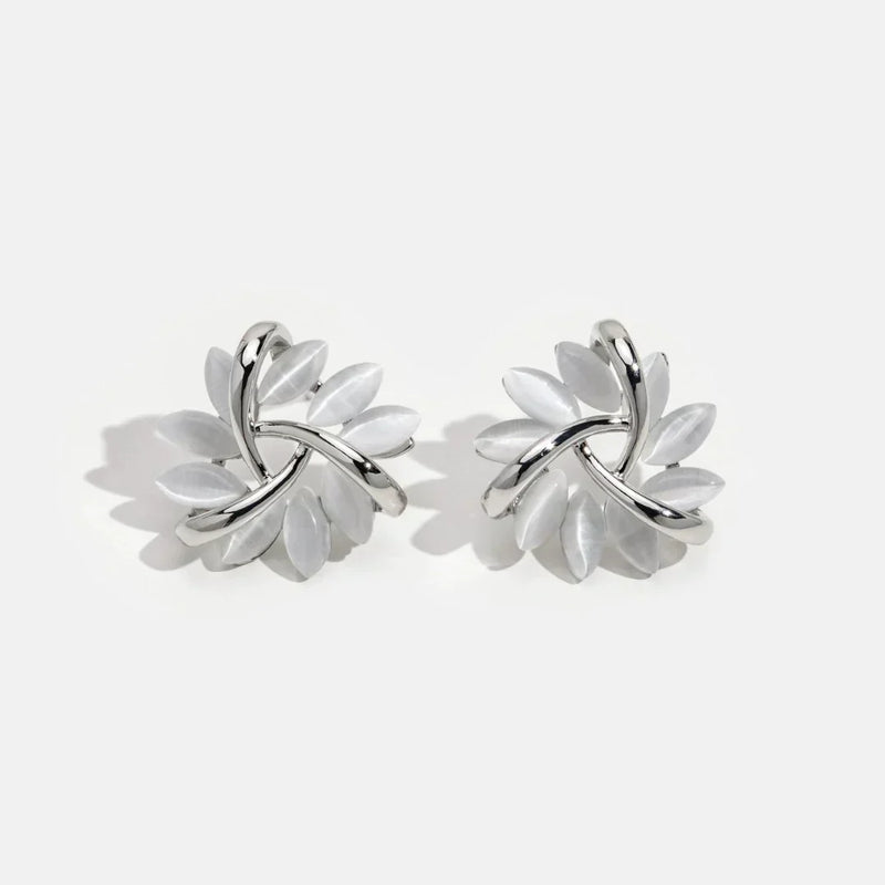 Round Opal Flower Stud Earrings in Gold - Amara