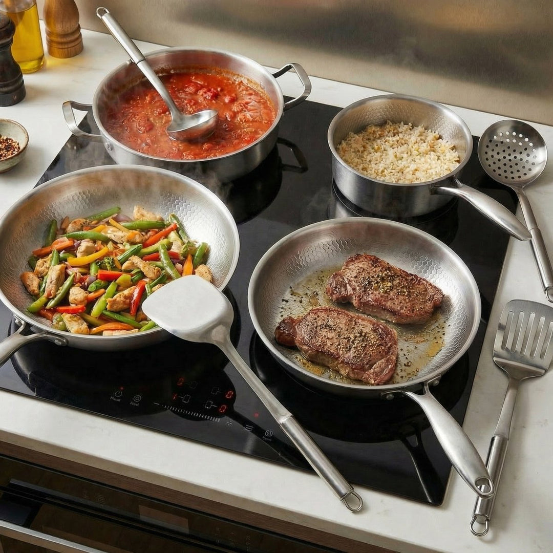 Hand-Hammered Titanium Family Set: 4 Pans & Utensils 10