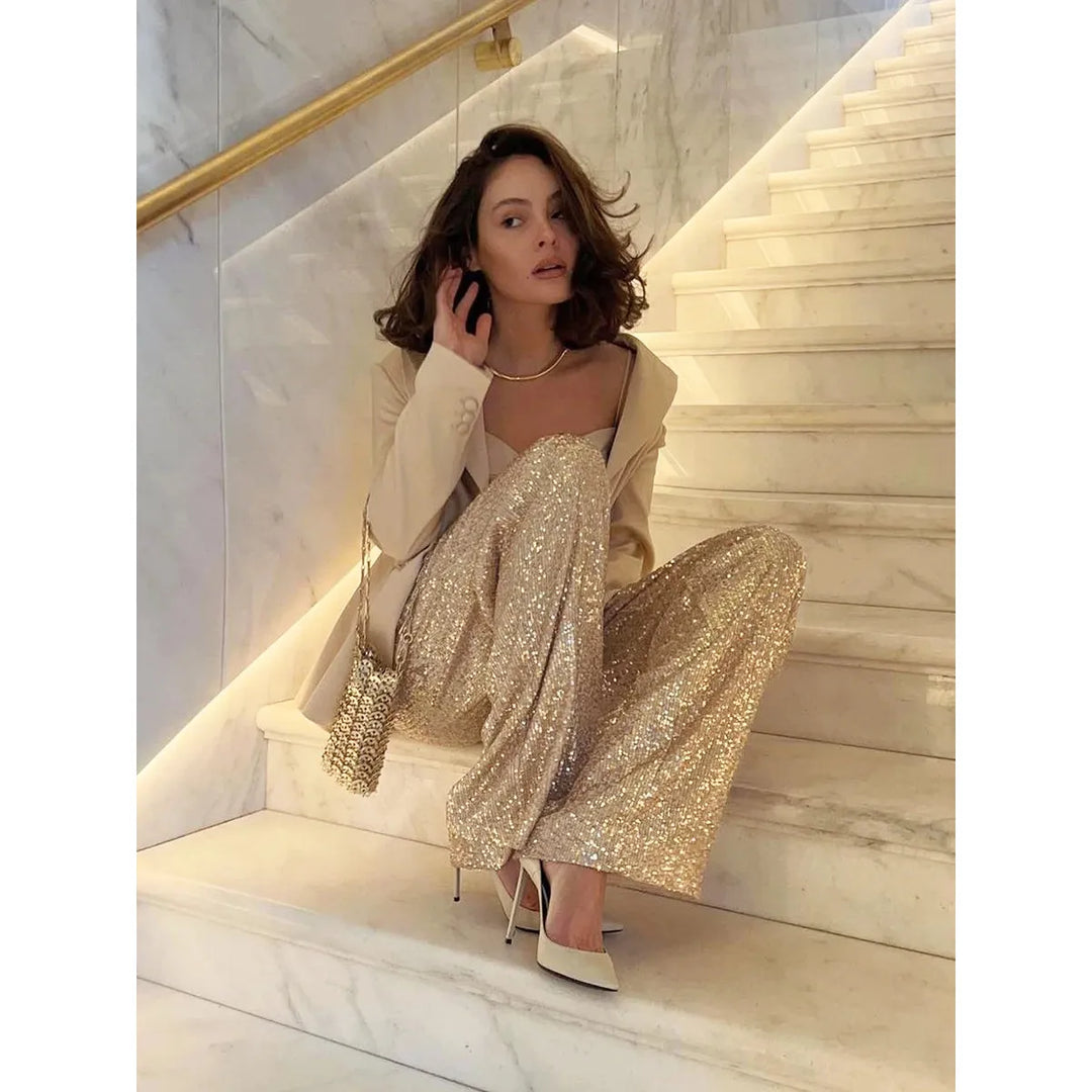 Silky Sequin Pants - Luna