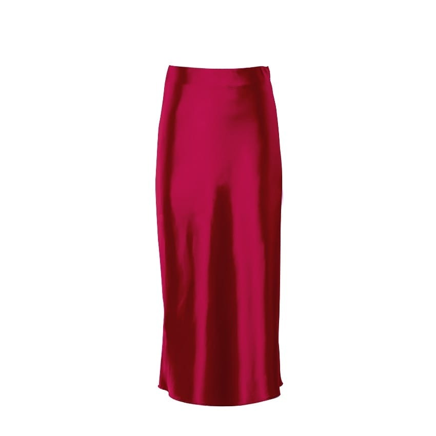 Satin-shimmering women's midi skirt in A-line with high waist – Liora