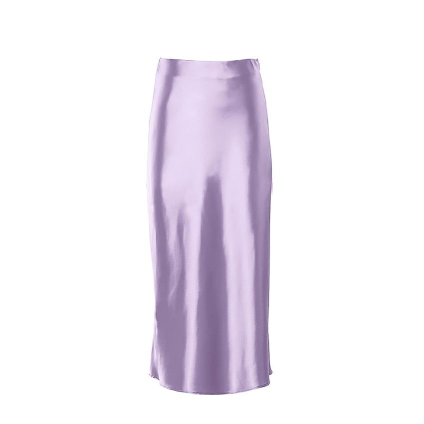 Satin-shimmering women's midi skirt in A-line with high waist – Liora