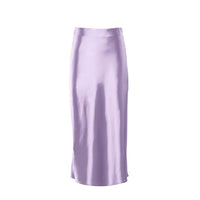Satin-shimmering women's midi skirt in A-line with high waist – Liora