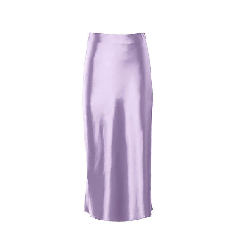 Satin-shimmering women's midi skirt in A-line with high waist – Liora