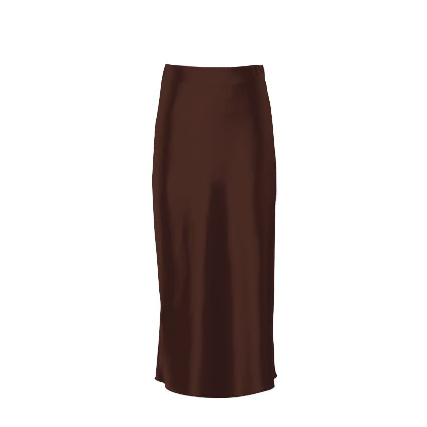 Satin-shimmering women's midi skirt in A-line with high waist – Liora