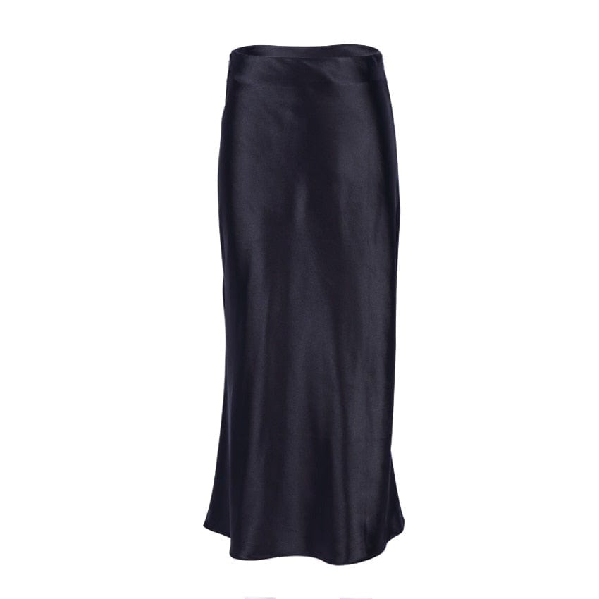 Satin-shimmering women's midi skirt in A-line with high waist – Liora