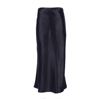 Satin-shimmering women's midi skirt in A-line with high waist – Liora