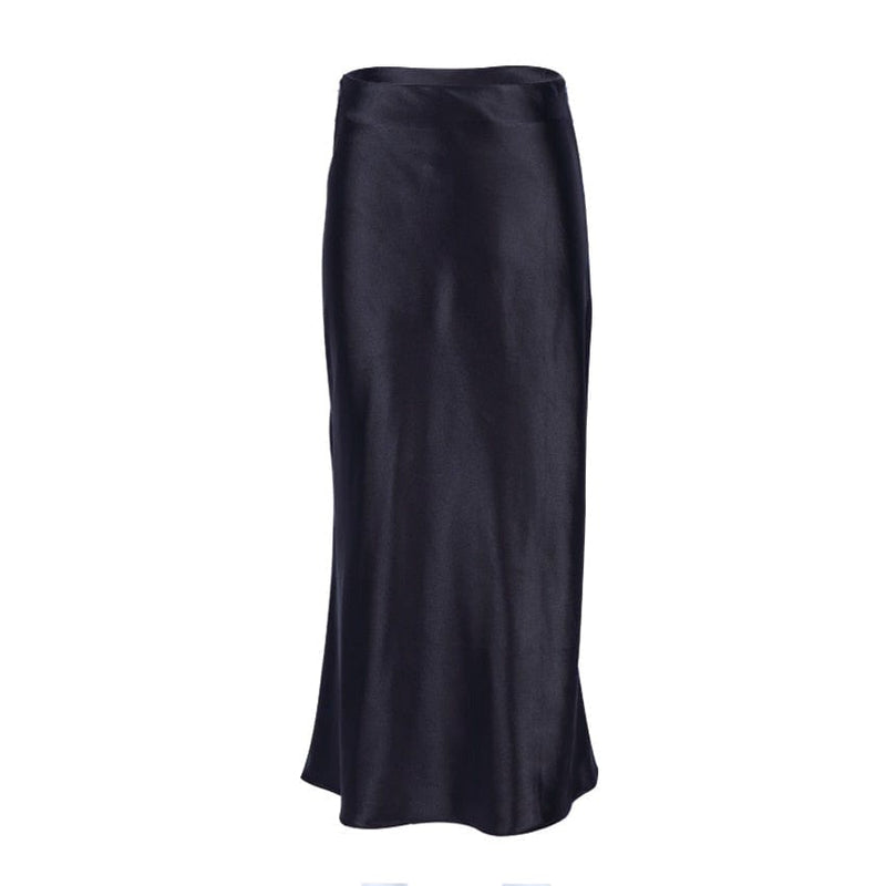Satin-shimmering women's midi skirt in A-line with high waist – Liora