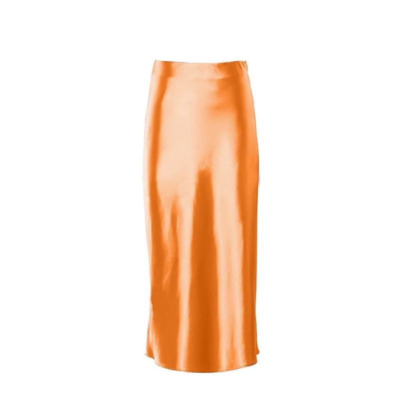 Satin-shimmering women's midi skirt in A-line with high waist – Liora