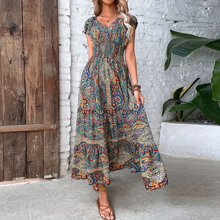 Airy Women's Maxi Dress with Ethnic Print & V-Neck – Nayeli