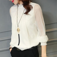 Stylish women's chiffon blouse with ruffles & transparent sleeves – Elina