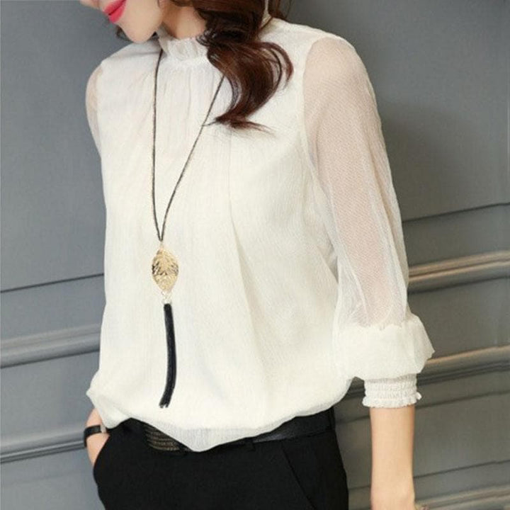 Stylish women's chiffon blouse with ruffles & transparent sleeves – Elina